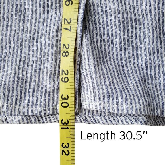 TAHARI 100% Linen Long Button Down Shirt Steel Blue and White Stripes Size L - Picture 11 of 15
